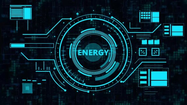 high tech energy control panel abstract cyber background,futuristic energy hud interface animation with digital data,sci-fi energy system hologram ui loop animation.