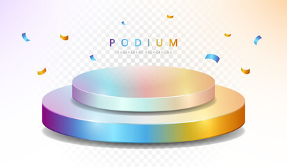 Colorful Pastel 3D Podium Vector Isolated Stage Pedestal Background for Product Display Gradient Rainbow Platform Stand with Confetti