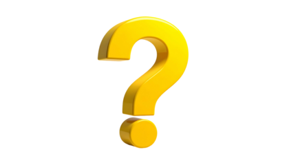 A 3D render of a golden yellow question mark isolated against a stark black background. It appears to float, creating visual interest