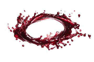 Red liquid swirls forming a ring, splashing