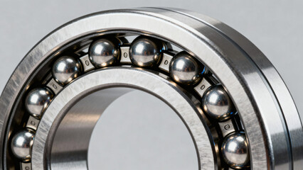 Close Up of Precision Steel Ball Bearing on Gray Background for Mechanical Applications