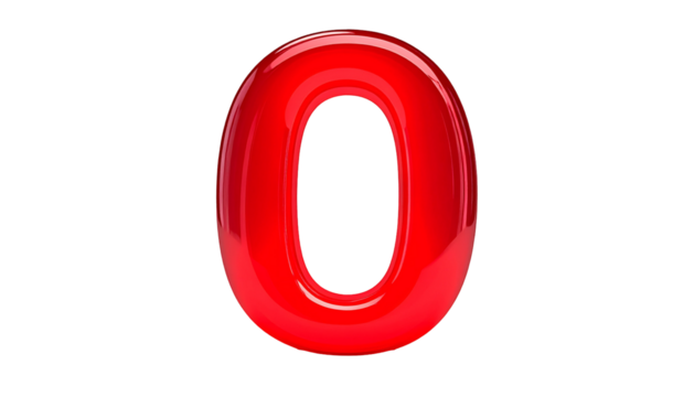 A 3D render of the numeral "0" is displayed in vibrant red with a glossy, reflective surface against a solid black backdrop - Powered by Adobe