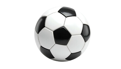 Fototapeta premium A close-up shot of a classic soccer ball, featuring its distinct black and white pentagonal and hexagonal panel design. It is isolated on a black background