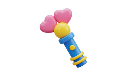 3D Cartoon Microphone with Pink Hearts