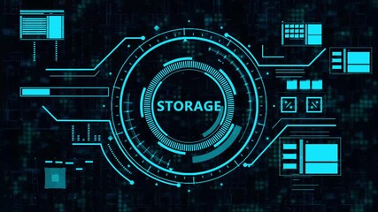 futuristic cloud storage technology interface, secure digital data storage and cloud network system. glowing hud background for modern data storage infrastructure. - Powered by Adobe