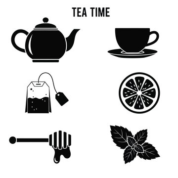 Tea time elements set Vector, illustration