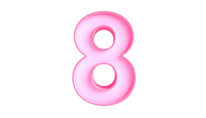 A light pink, stylized number eight, rendered in 3D. The number is set against a solid black background