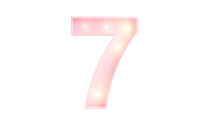 A numeral "7" in pink with small lights, outlined and glowing, set against a black backdrop, simple and elegant