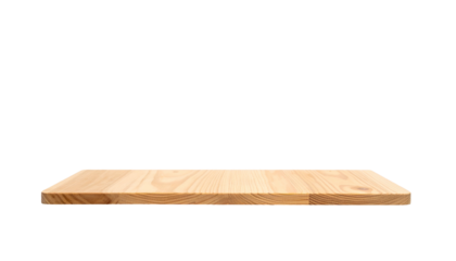 A simple, horizontal wooden surface isolated against a solid black backdrop. The natural wood grain and texture are visible