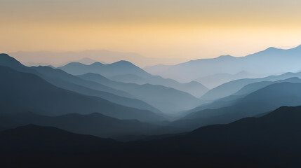 Distant Mountain Valley Layers in Soft Morning Light