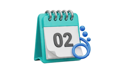 Teal Desk Calendar Showing '02' with Blue Abstract Elements