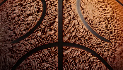Intense detailed macro view of classic basketball leather surface and black seams