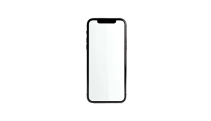 A sleek, modern smartphone with a blank, bright display against a stark black background, emphasizing its screen