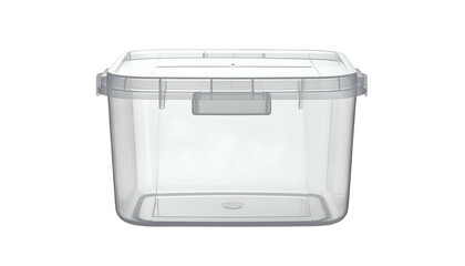 A transparent square container with a lid, possibly for food storage or other uses. Isolated on a black background