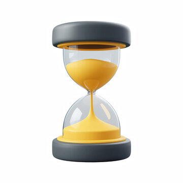 3D cute cartoon hourglass sand timer icon, glass time countdown isolated on transparent background.