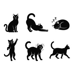 Cat silhouettes showcasing various activities and emotions Vector, illustration © rashedulhaque