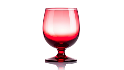 A vibrant, elegant, red-tinted glass against a pure black backdrop. The stemware exhibits a glossy finish, creating highlights and reflections