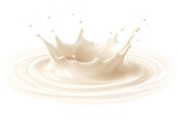 Milk splash creating a creamy crown and ripple, splashing white liquid drops, fresh dairy product on transparent background