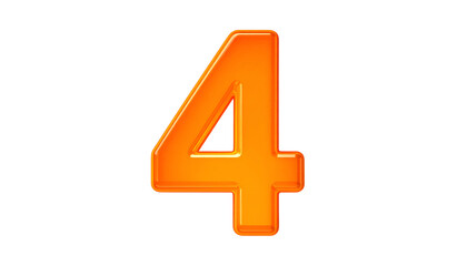 A vibrant, glossy, orange numeral four is centered on a solid black background. The digit has a 3D effect