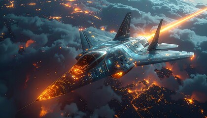 Futuristic Fighter Jet Soaring Through