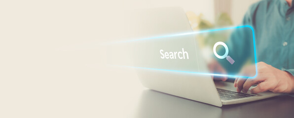 Businessman and search file database for big data center on cloud storage server and document...