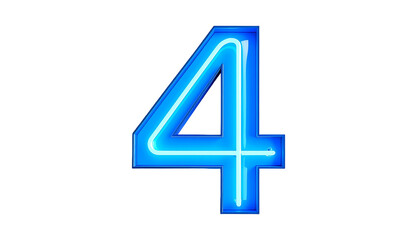 Fototapeta premium Illuminated numeral four in a bold, neon blue glow against a stark black background, emphasizing its sharp angles