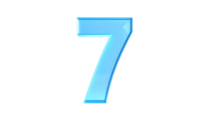 A 3D rendered numeral seven, rendered in light blue, and accentuated with a dark blue outline, against a black backdrop
