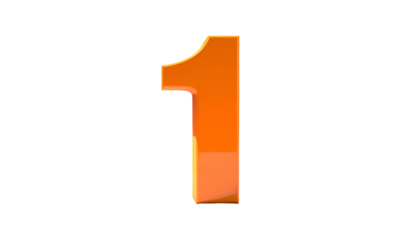 A vibrant, glossy, orange numeral "1" floats against a stark, black backdrop, showcasing a three-dimensional effect with highlights and shadows, adding depth