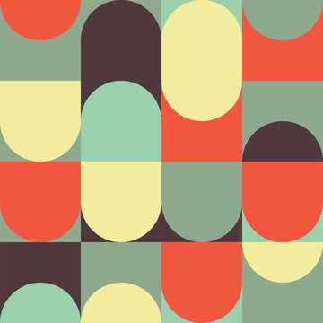 Seamless pattern with retro geometric mosaic shapes in mid century modern style