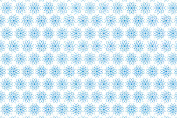 Intricate pattern of blue snowflakes on white background