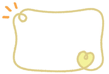 クレヨンラインのカーリーハート四角フレーム/くすみイエロー