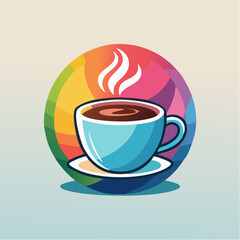Obraz premium Illustration of a steaming cup of coffee with a colorful background.