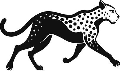 Silhouette of a cheetah in full sprint, showing intense motion, white background. © Rasel