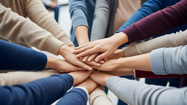 Teamwork Hands Stack Diverse Group Collaboration and Unity Concep