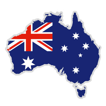 Australia Map Silhouette with National Flag Pattern and Gray Outline Vector, australia map with flag