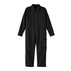 Black coverall suit with long sleeves and pockets