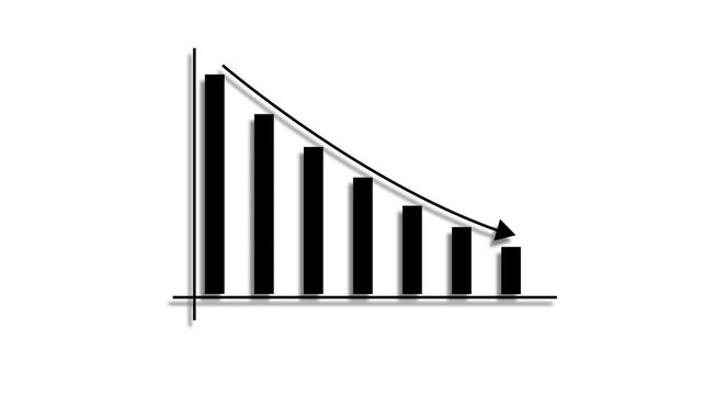 Down arrow business graph chart animation.  Loss business graph icon animation.  Going down graph chart animation.  Decreasing business graph concept.