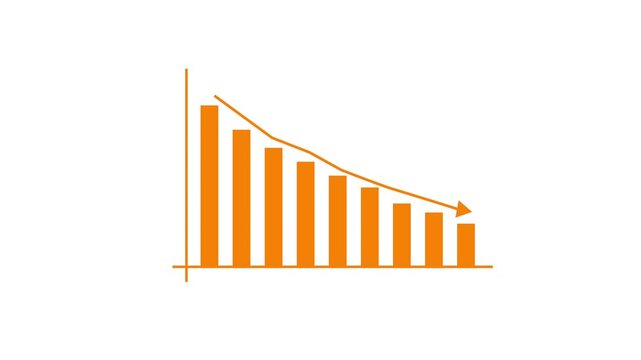 Down arrow business graph chart animation.  Loss business graph icon animation.  Going down graph chart animation.  Decreasing business graph concept.