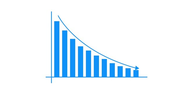 Down arrow business graph chart animation.  Loss business graph icon animation.  Going down graph chart animation.  Decreasing business graph concept.