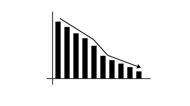 Down arrow business graph chart animation.  Loss business graph icon animation.  Going down graph chart animation.  Decreasing business graph concept.