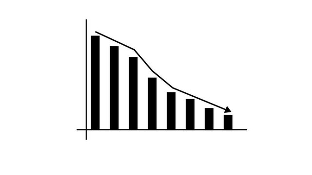 Down arrow business graph chart animation.  Loss business graph icon animation.  Going down graph chart animation.  Decreasing business graph concept.