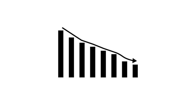 Down arrow business graph chart animation.  Loss business graph icon animation.  Going down graph chart animation.  Decreasing business graph concept.