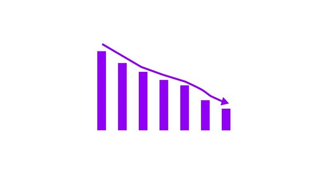 Down arrow business graph chart animation.  Loss business graph icon animation.  Going down graph chart animation.  Decreasing business graph concept.