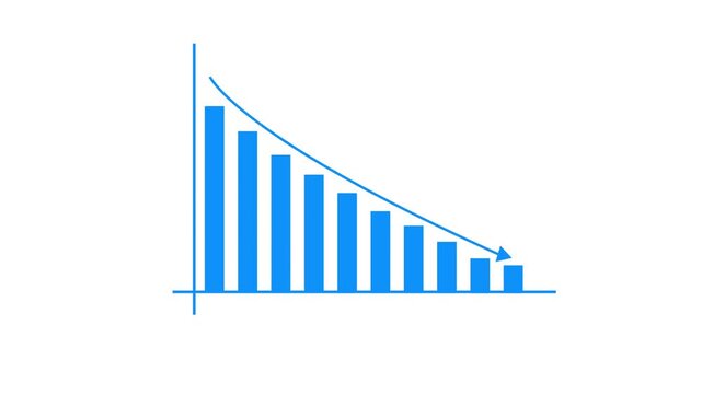 Down arrow business graph chart animation.  Loss business graph icon animation.  Going down graph chart animation.  Decreasing business graph concept.