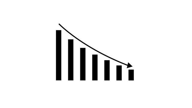 Down arrow business graph chart animation.  Loss business graph icon animation.  Going down graph chart animation.  Decreasing business graph concept.