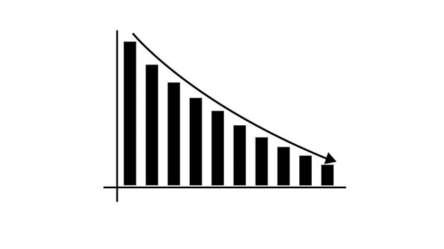Down arrow business graph chart animation.  Loss business graph icon animation.  Going down graph chart animation.  Decreasing business graph concept.