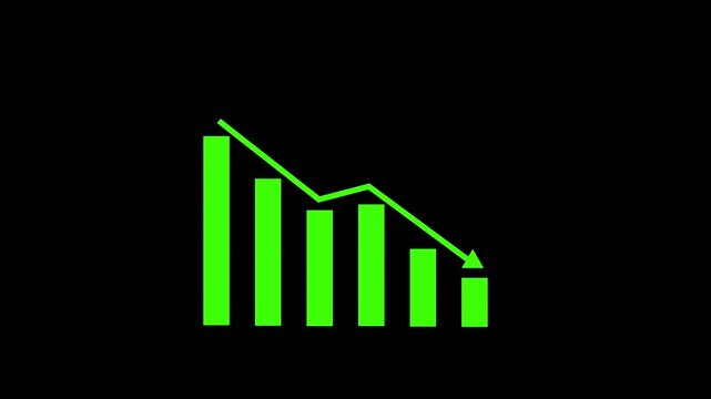 Down arrow business graph chart animation.  Loss business graph icon animation.  Going down graph chart animation.  Decreasing business graph concept.