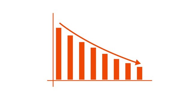 Down arrow business graph chart animation.  Loss business graph icon animation.  Going down graph chart animation.  Decreasing business graph concept.
