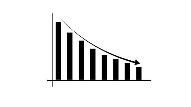 Down arrow business graph chart animation.  Loss business graph icon animation.  Going down graph chart animation.  Decreasing business graph concept.