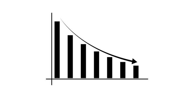 Down arrow business graph chart animation.  Loss business graph icon animation.  Going down graph chart animation.  Decreasing business graph concept.